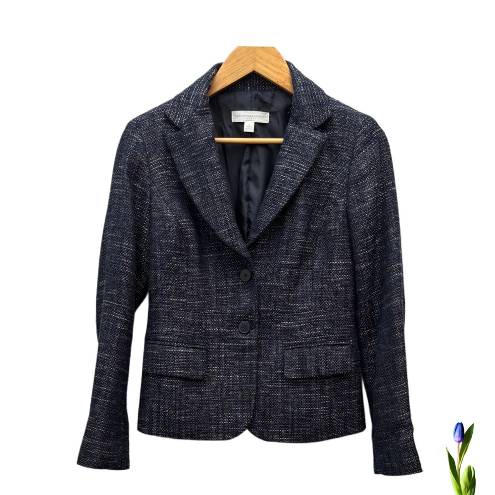 New York & Company Blue Tailored Blazer Tweed size 6